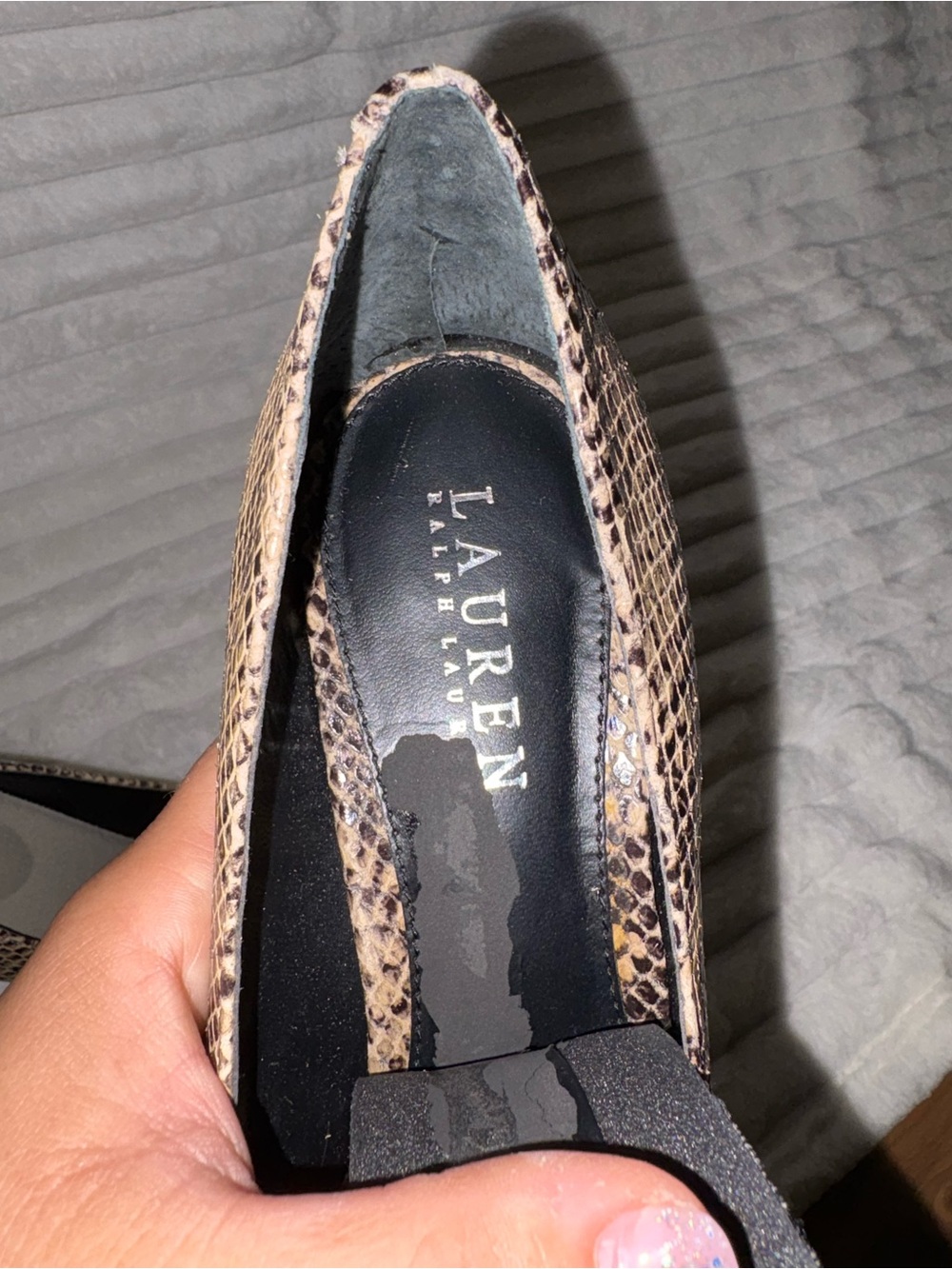Ralph Lauren Brown Snake-Print Pointed-Toe Pumps size 8 - Picture 7 of 8